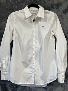 Vineyard Vines Solid White Long Sleeve Blouse Womens Size 2 Preppy